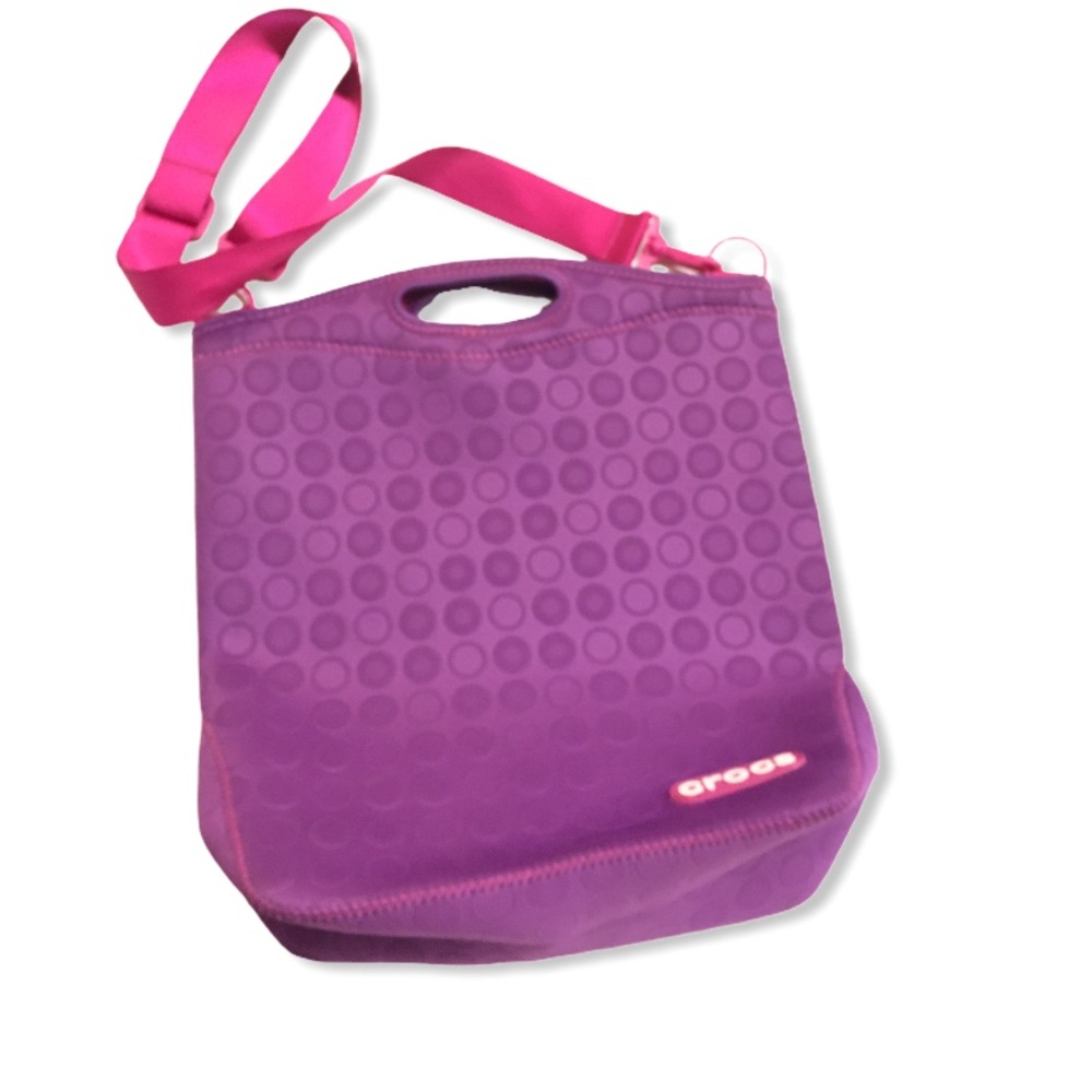 Crocs Purple Pink  Embossed Neoprene Dot Tote Waterproof Crossbody Strap
